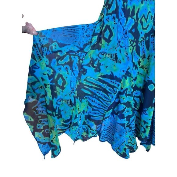 Vintage McGuire Y2K Blue Green Abstract Midi Skirt – Handkerchief Hem – Size 15 - Picture 7 of 8